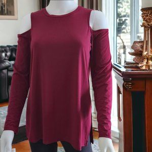 Michael Kors Cold Shoulder Long Sleeve Top Dark Ruby Size M